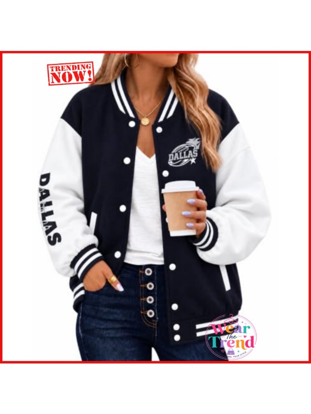 Football Varsity Bomber Jacket Women Cotton Polyester Long Sleeve Casual